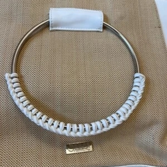 Carlos Santana White Leather Tan Woven Handbag - Picture 10 of 13